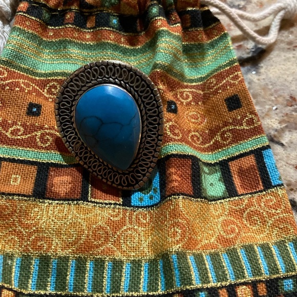 🎁🛍️Turquoise Boho Sterling Silver Adjustable Ring - Picture 4 of 6